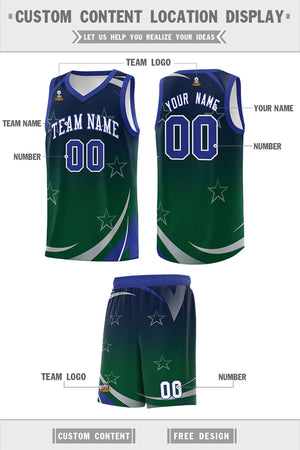 Custom Navy Green Gradient Star Graffiti Pattern Sports Uniform Basketball Jersey