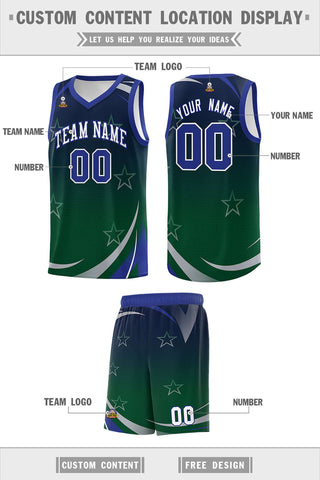 Custom Navy Green Gradient Star Graffiti Pattern Sports Uniform Basketball Jersey
