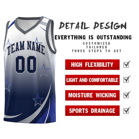 Custom White Navy Gradient Star Graffiti Pattern Sports Uniform Basketball Jersey