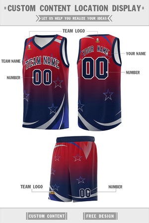 Custom Red Navy Gradient Star Graffiti Pattern Sports Uniform Basketball Jersey