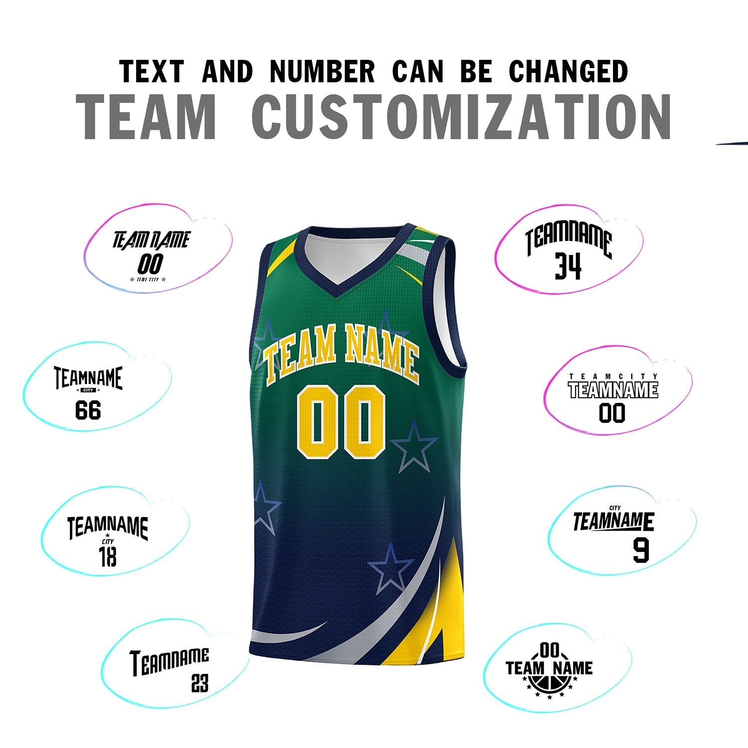 Custom Kelly Green Navy Gradient Star Graffiti Pattern Sports Uniform Basketball Jersey