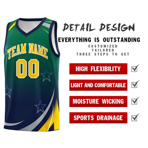Custom Kelly Green Navy Gradient Star Graffiti Pattern Sports Uniform Basketball Jersey