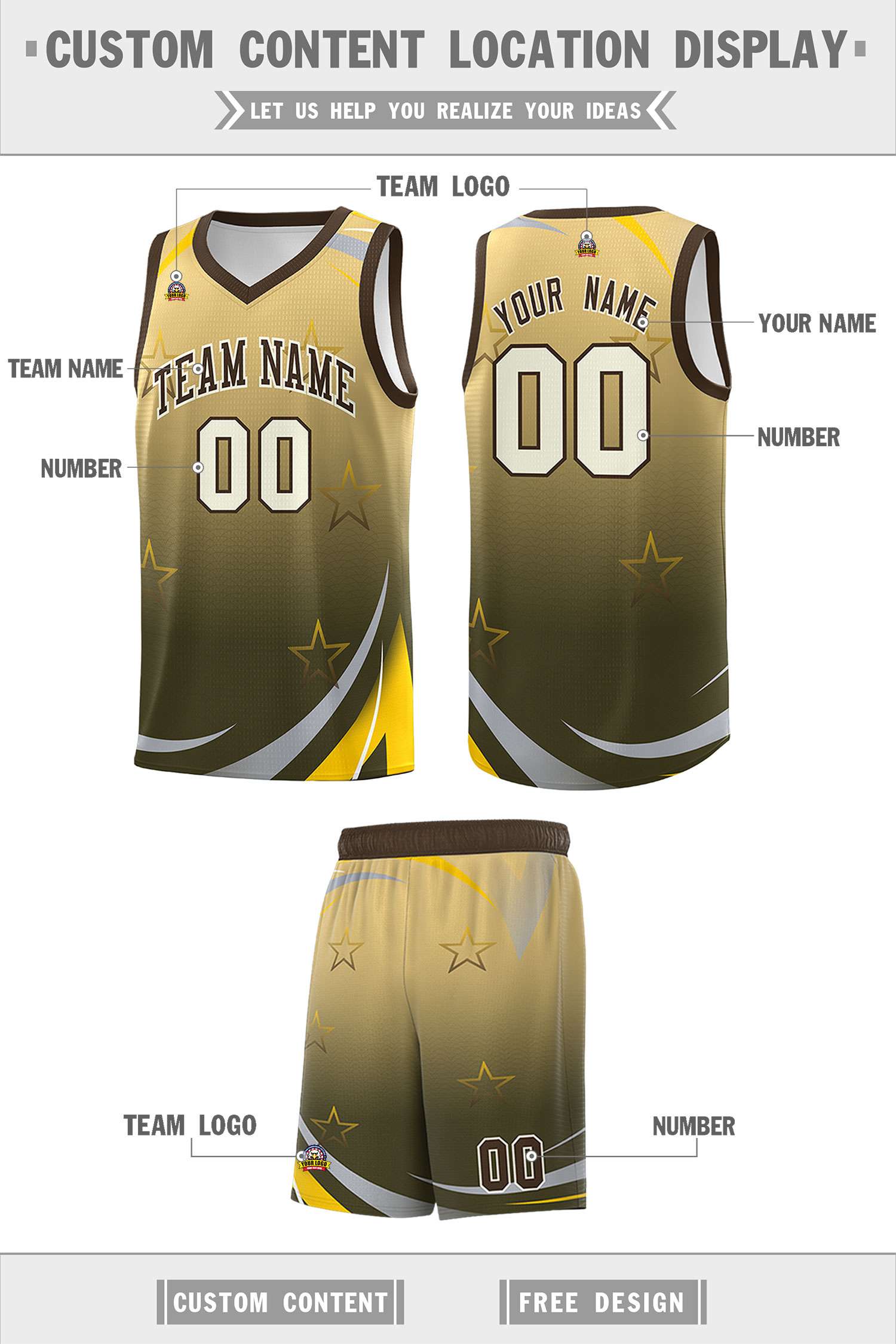 Custom Khaki Olive Gradient Star Graffiti Pattern Sports Uniform Basketball Jersey