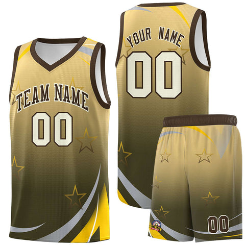 Custom Khaki Olive Gradient Star Graffiti Pattern Sports Uniform Basketball Jersey