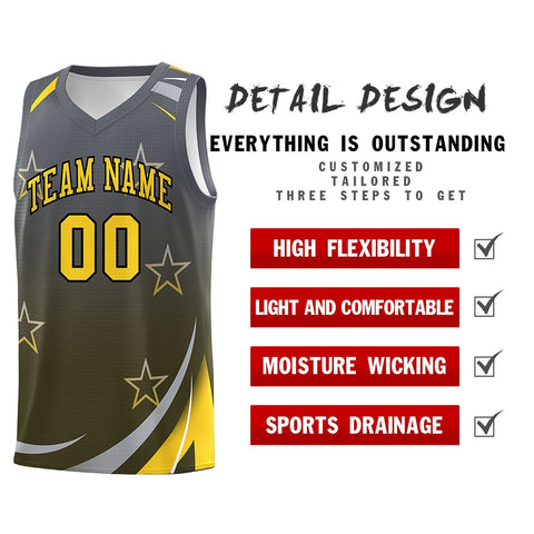 Custom Dark Gray Olive Gradient Star Graffiti Pattern Sports Uniform Basketball Jersey