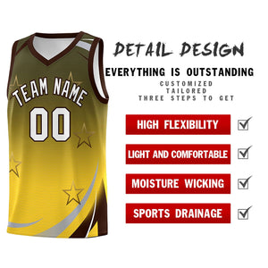 Custom Olive Gold Gradient Star Graffiti Pattern Sports Uniform Basketball Jersey