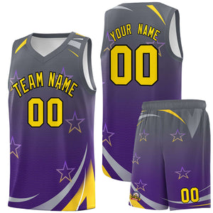 Custom Gray Purple Gradient Star Graffiti Pattern Sports Uniform Basketball Jersey