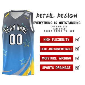 Custom Gray Powder Blue Gradient Star Graffiti Pattern Sports Uniform Basketball Jersey