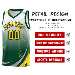 Custom White Green Gradient Star Graffiti Pattern Sports Uniform Basketball Jersey