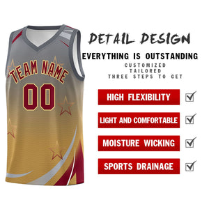 Custom Gray Old Gold Gradient Star Graffiti Pattern Sports Uniform Basketball Jersey