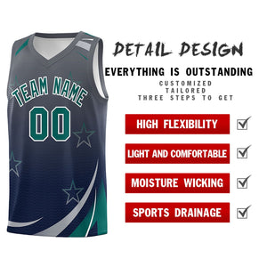 Custom Gray Navy Gradient Star Graffiti Pattern Sports Uniform Basketball Jersey