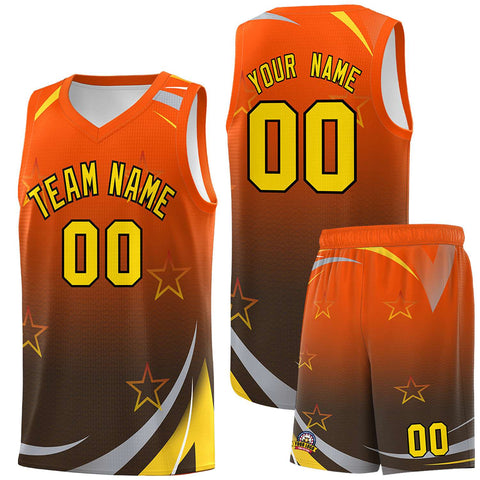 Custom Orange Black Gradient Star Graffiti Pattern Sports Uniform Basketball Jersey