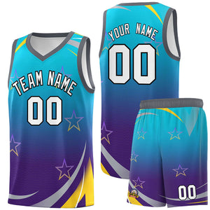 Custom Powder Blue Purple Gradient Star Graffiti Pattern Sports Uniform Basketball Jersey