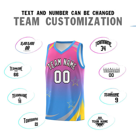 Custom Pink Powder Blue Gradient Star Graffiti Pattern Sports Uniform Basketball Jersey