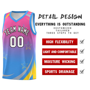 Custom Pink Powder Blue Gradient Star Graffiti Pattern Sports Uniform Basketball Jersey