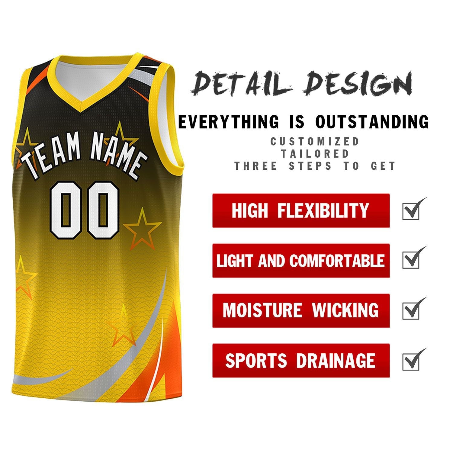 Custom Black Gold Gradient Star Graffiti Pattern Sports Uniform Basketball Jersey