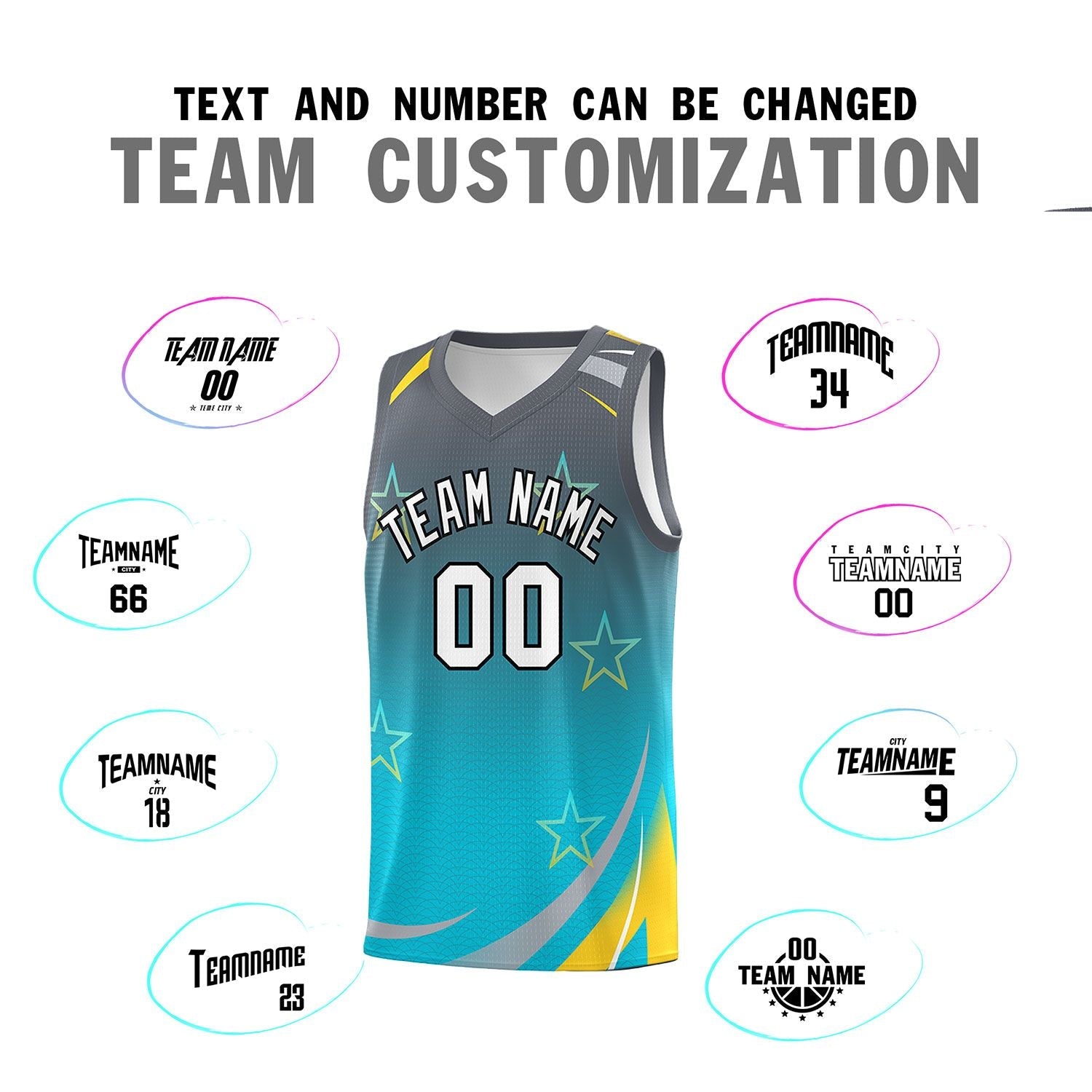 Custom Gray Sky Blue Gradient Star Graffiti Pattern Sports Uniform Basketball Jersey