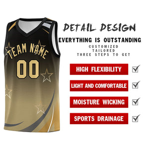 Custom Black Khaki Gradient Star Graffiti Pattern Sports Uniform Basketball Jersey