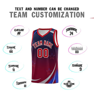 Custom Navy Crimson Gradient Star Graffiti Pattern Sports Uniform Basketball Jersey