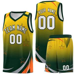 Custom Gold Green Gradient Star Graffiti Pattern Sports Uniform Basketball Jersey