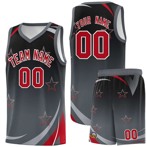 Custom Black Dark Gray Gradient Star Graffiti Pattern Sports Uniform Basketball Jersey