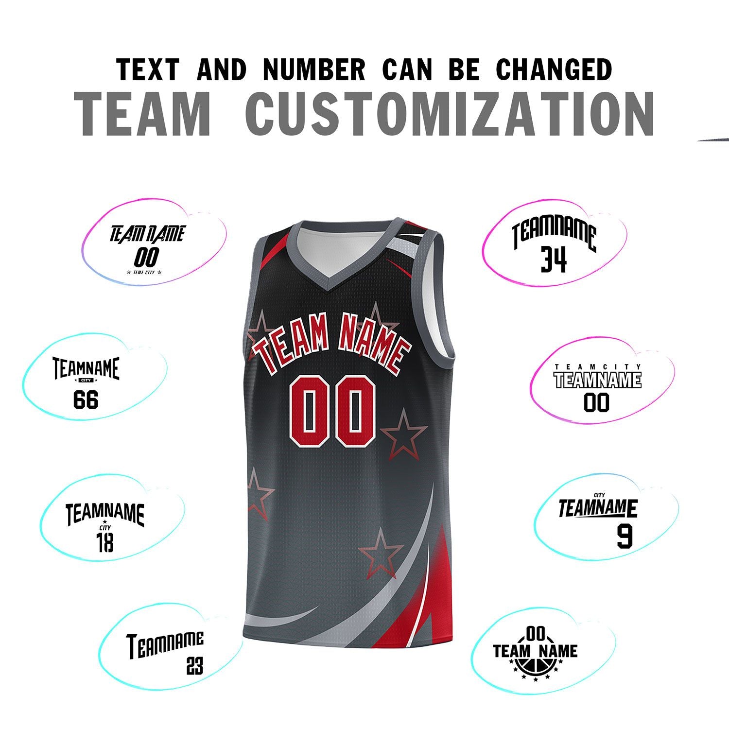 Custom Black Dark Gray Gradient Star Graffiti Pattern Sports Uniform Basketball Jersey