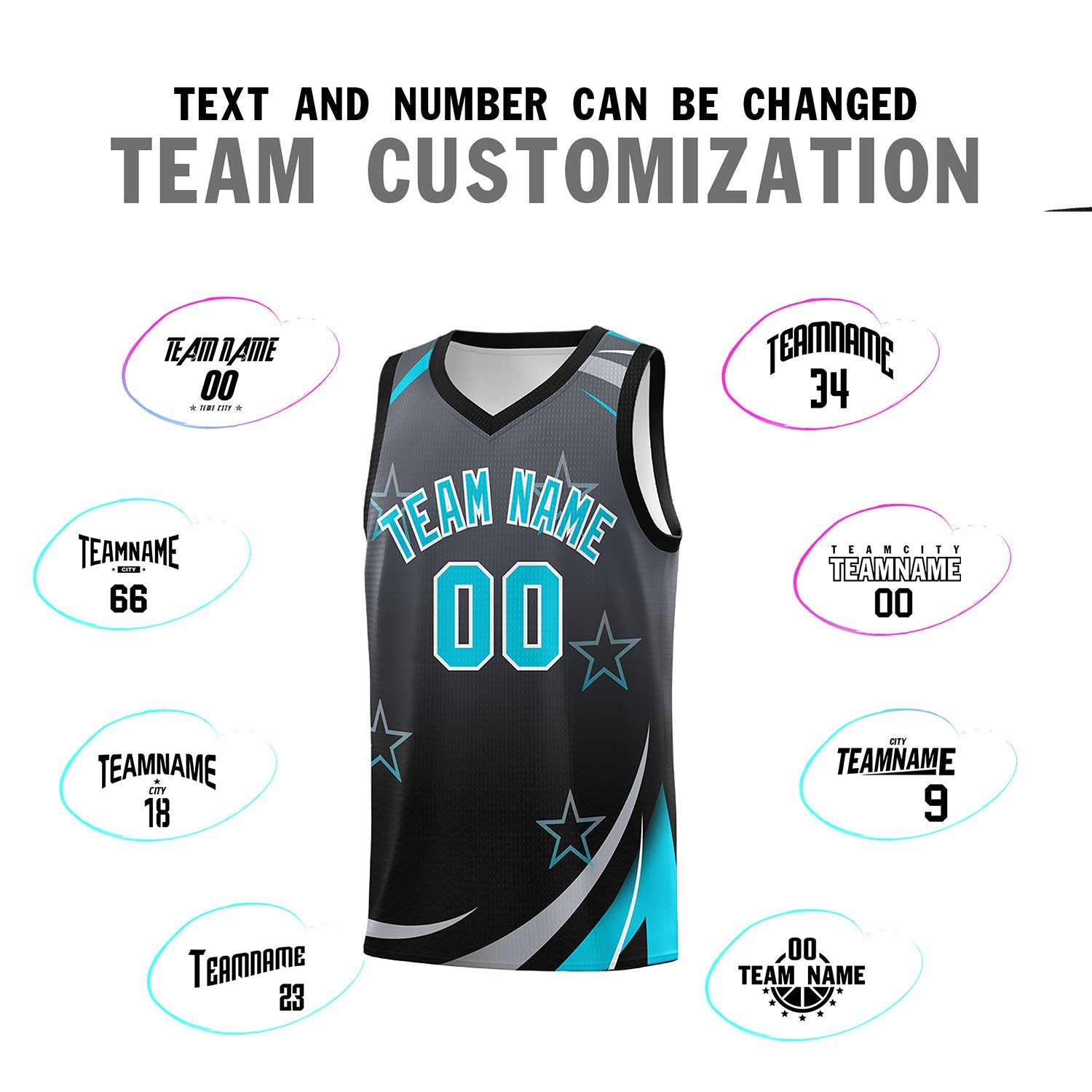 Custom Dark Gray Black Gradient Star Graffiti Pattern Sports Uniform Basketball Jersey