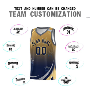 Custom Old Gold Navy Gradient Star Graffiti Pattern Sports Uniform Basketball Jersey