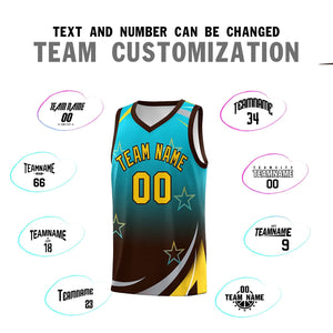 Custom Sky Blue Brown Gradient Star Graffiti Pattern Sports Uniform Basketball Jersey