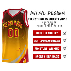 Custom Brown Yellow Gradient Star Graffiti Pattern Sports Uniform Basketball Jersey