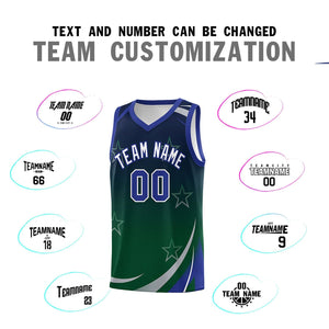 Custom Navy Green Gradient Star Graffiti Pattern Sports Uniform Basketball Jersey