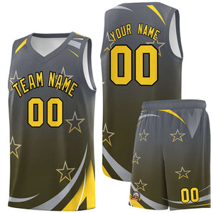 Custom Dark Gray Olive Gradient Star Graffiti Pattern Sports Uniform Basketball Jersey