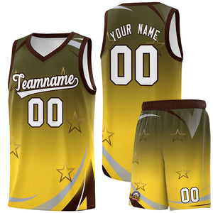 Custom Olive Gold Gradient Star Graffiti Pattern Sports Uniform Basketball Jersey