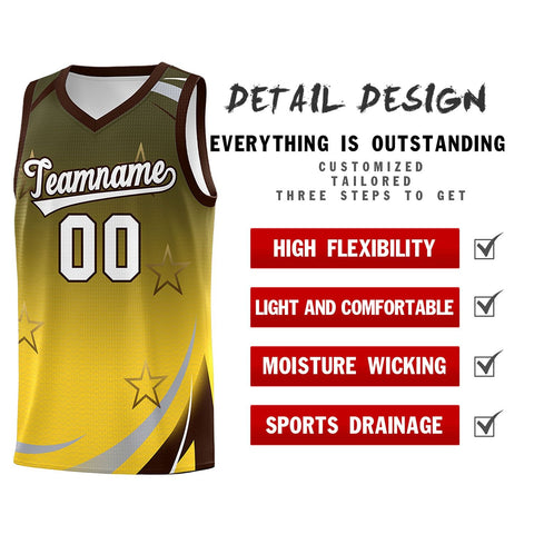 Custom Olive Gold Gradient Star Graffiti Pattern Sports Uniform Basketball Jersey