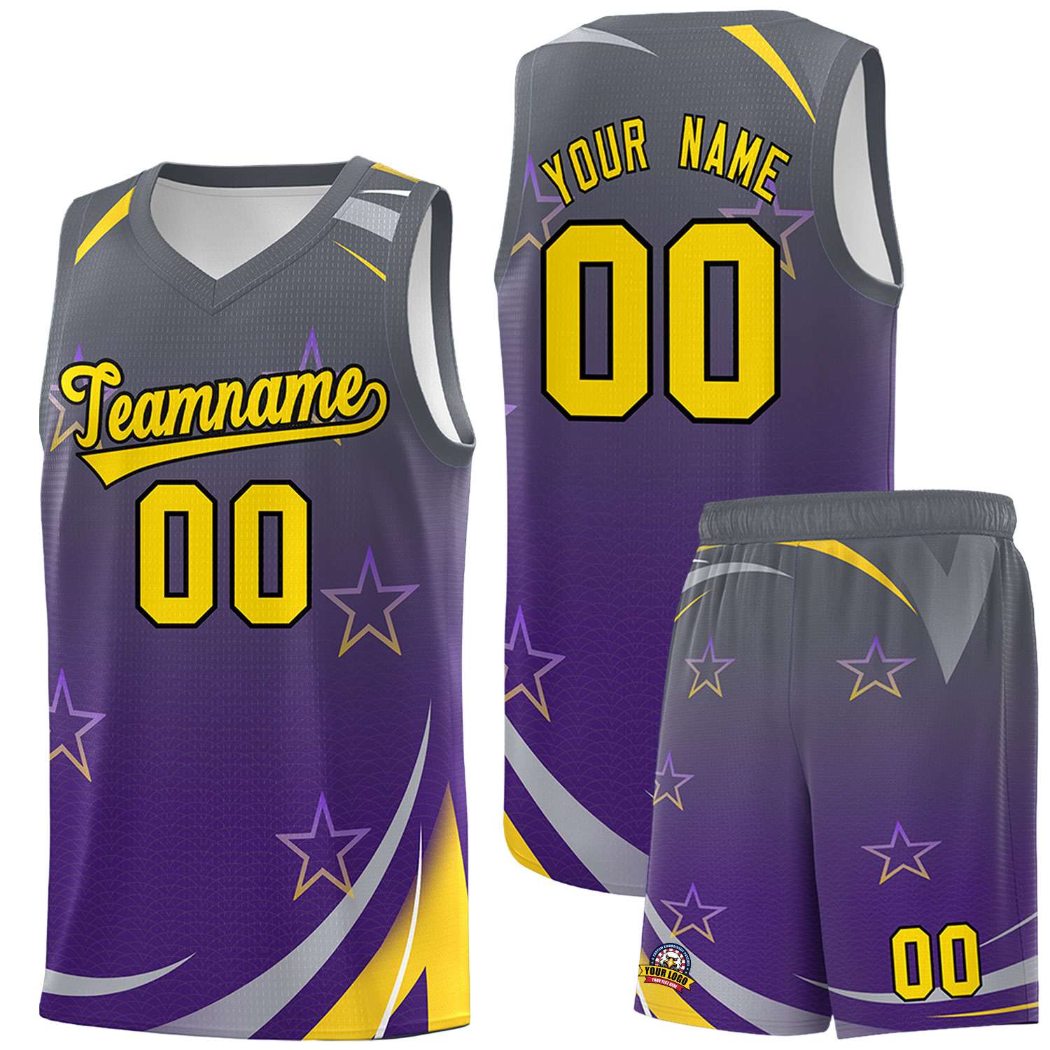 Custom Gray Purple Gradient Star Graffiti Pattern Sports Uniform Basketball Jersey