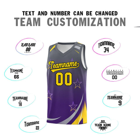 Custom Gray Purple Gradient Star Graffiti Pattern Sports Uniform Basketball Jersey