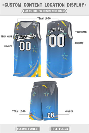 Custom Gray Powder Blue Gradient Star Graffiti Pattern Sports Uniform Basketball Jersey