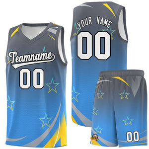 Custom Gray Powder Blue Gradient Star Graffiti Pattern Sports Uniform Basketball Jersey