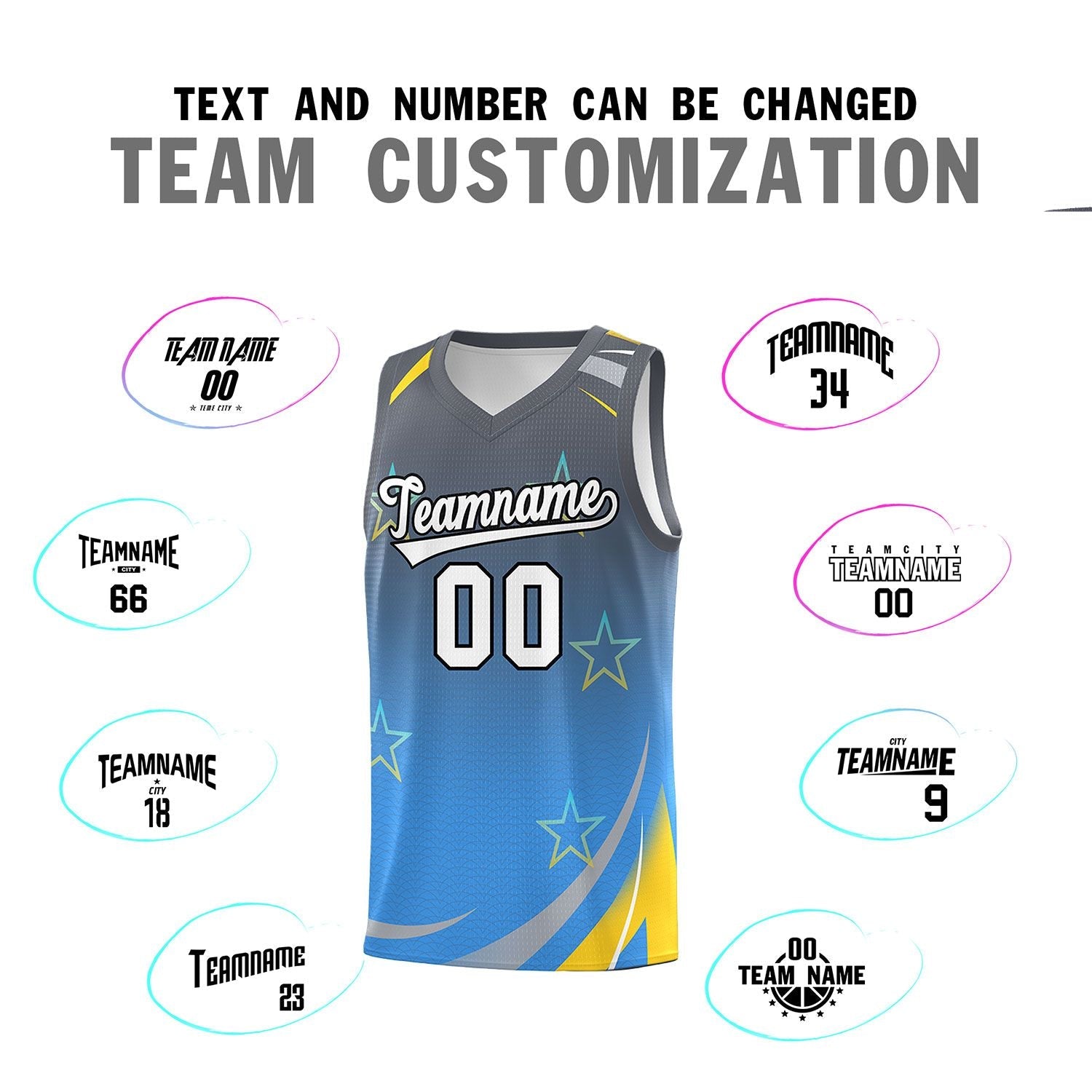 Custom Gray Powder Blue Gradient Star Graffiti Pattern Sports Uniform Basketball Jersey