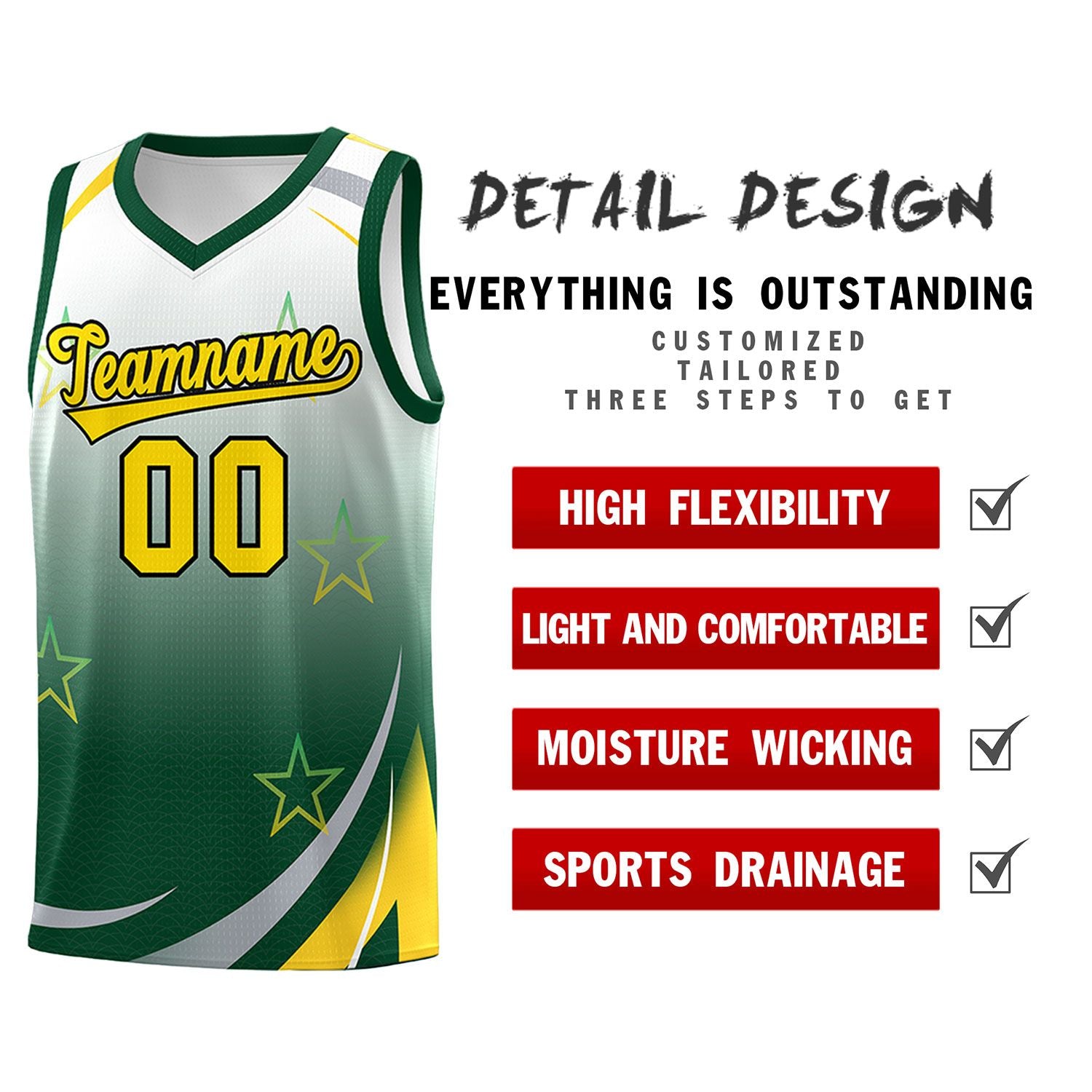 Custom White Green Gradient Star Graffiti Pattern Sports Uniform Basketball Jersey