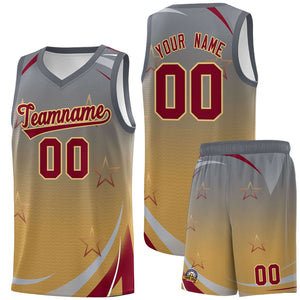 Custom Gray Old Gold Gradient Star Graffiti Pattern Sports Uniform Basketball Jersey