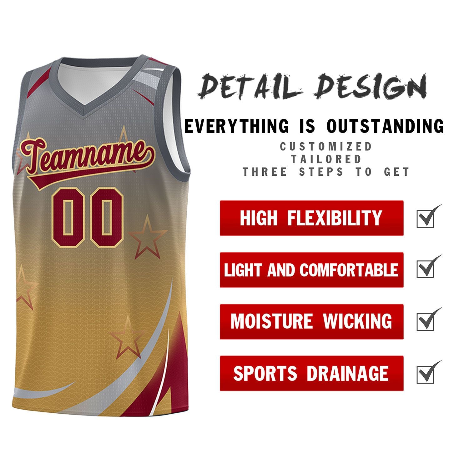 Custom Gray Old Gold Gradient Star Graffiti Pattern Sports Uniform Basketball Jersey