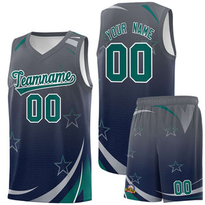 Custom Gray Navy Gradient Star Graffiti Pattern Sports Uniform Basketball Jersey