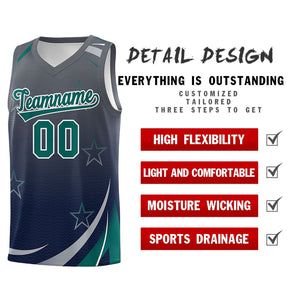 Custom Gray Navy Gradient Star Graffiti Pattern Sports Uniform Basketball Jersey