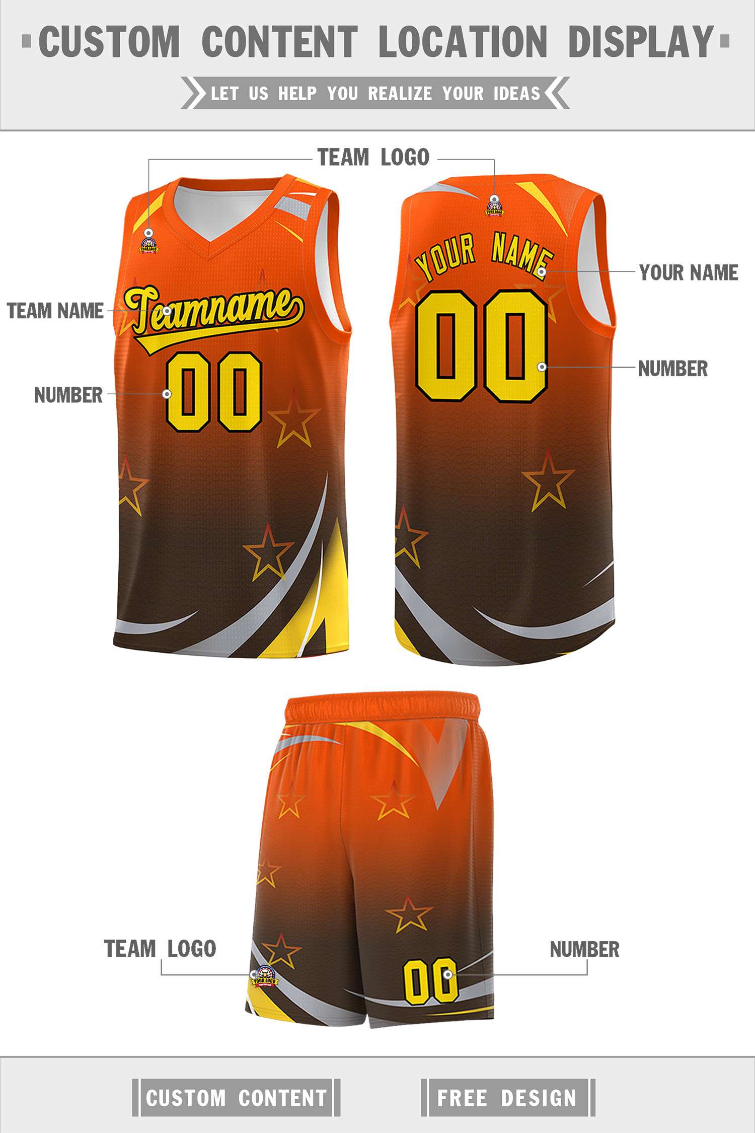 Custom Orange Black Gradient Star Graffiti Pattern Sports Uniform Basketball Jersey