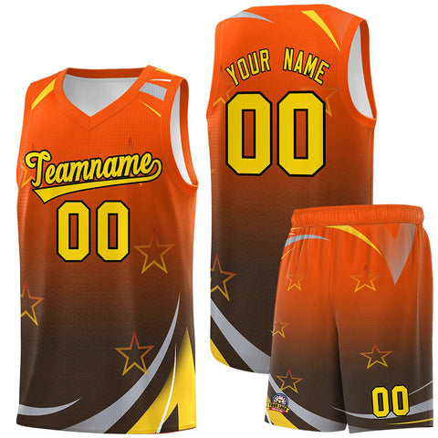 Custom Orange Black Gradient Star Graffiti Pattern Sports Uniform Basketball Jersey