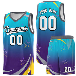 Custom Powder Blue Purple Gradient Star Graffiti Pattern Sports Uniform Basketball Jersey