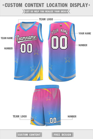 Custom Pink Powder Blue Gradient Star Graffiti Pattern Sports Uniform Basketball Jersey