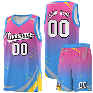 Custom Pink Powder Blue Gradient Star Graffiti Pattern Sports Uniform Basketball Jersey