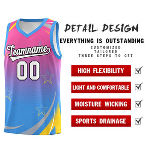 Custom Pink Powder Blue Gradient Star Graffiti Pattern Sports Uniform Basketball Jersey